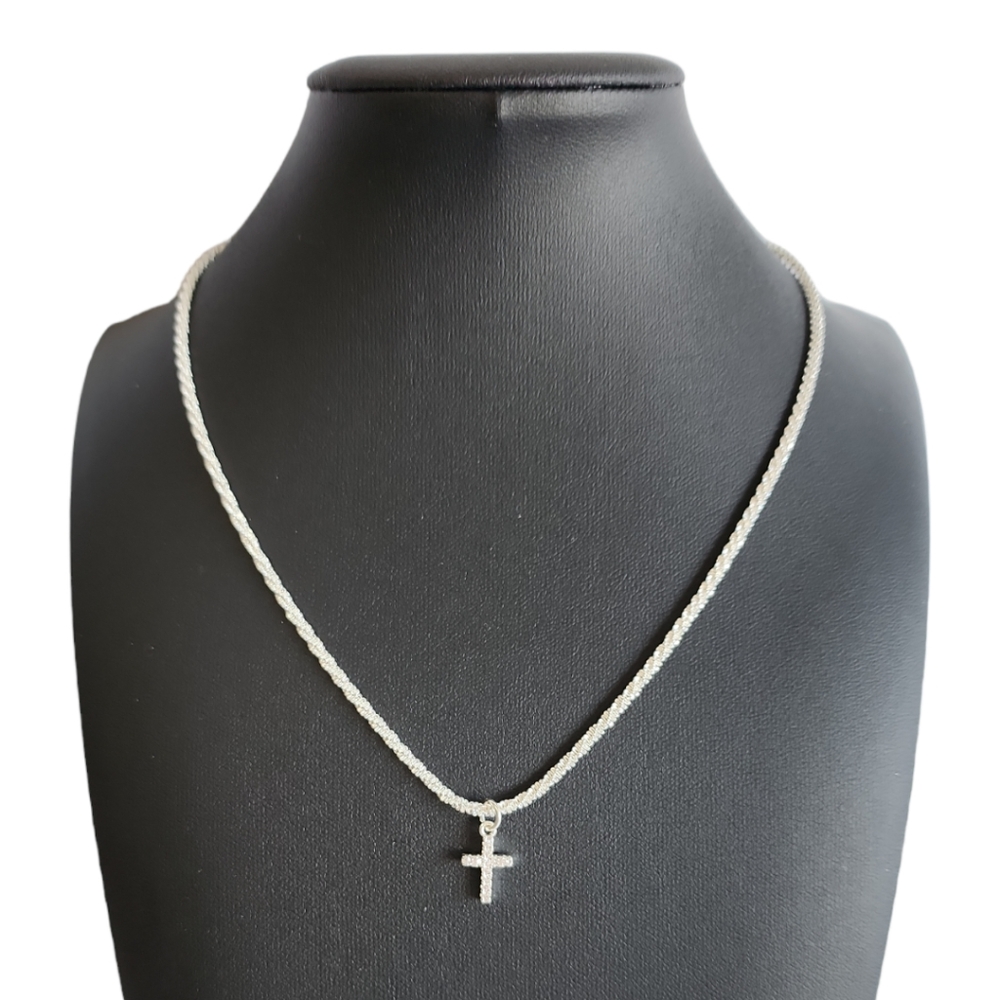Shiny Zircon Necklace With Cross Pendant Adjustable
